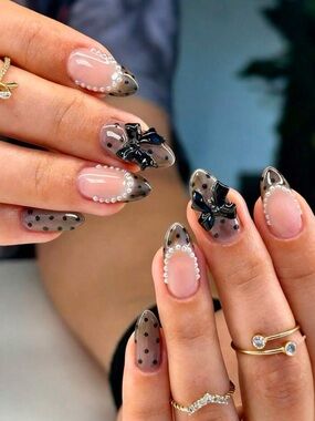 Almond Coquette Polka Dot Nails NWT